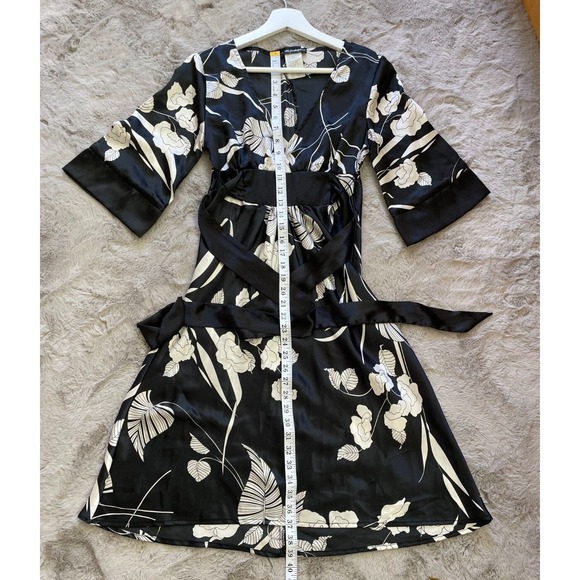 Vintage City Triangles Black white floral Dress Medium Size‎ 3/4 Made U.S.A - Picture 6 of 12